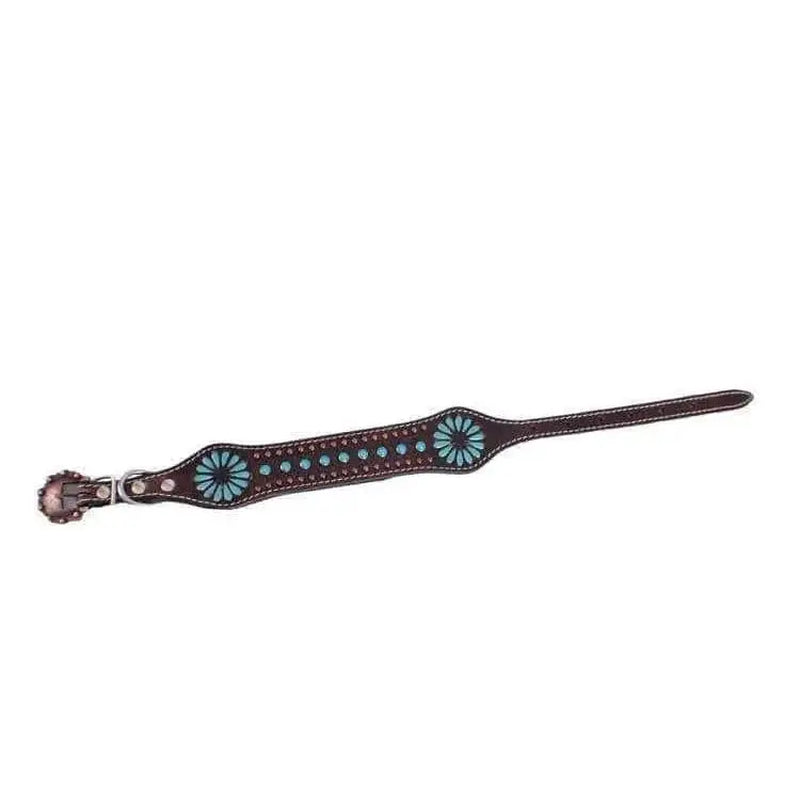 Genuine Leather Dog Collar with Turquoise