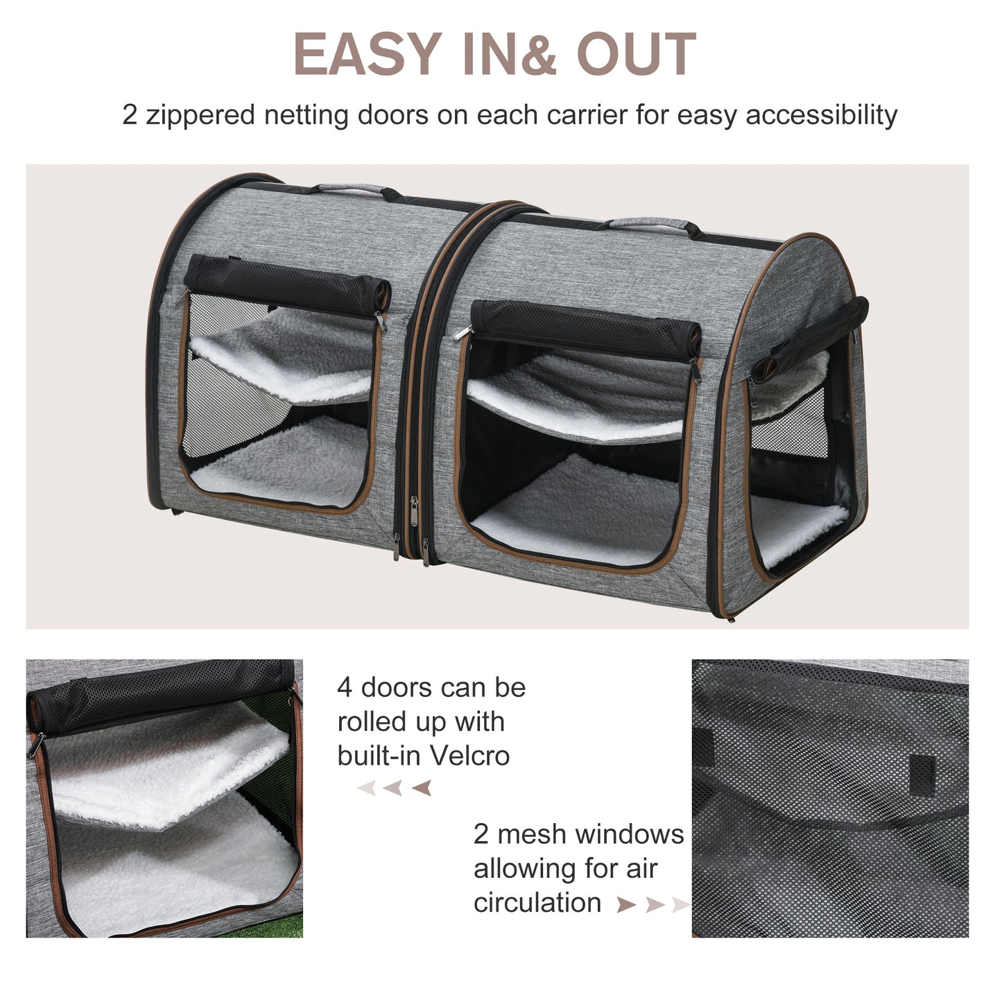 Portable Soft-Sided Dual Compartment Pet Carrier (Grey)