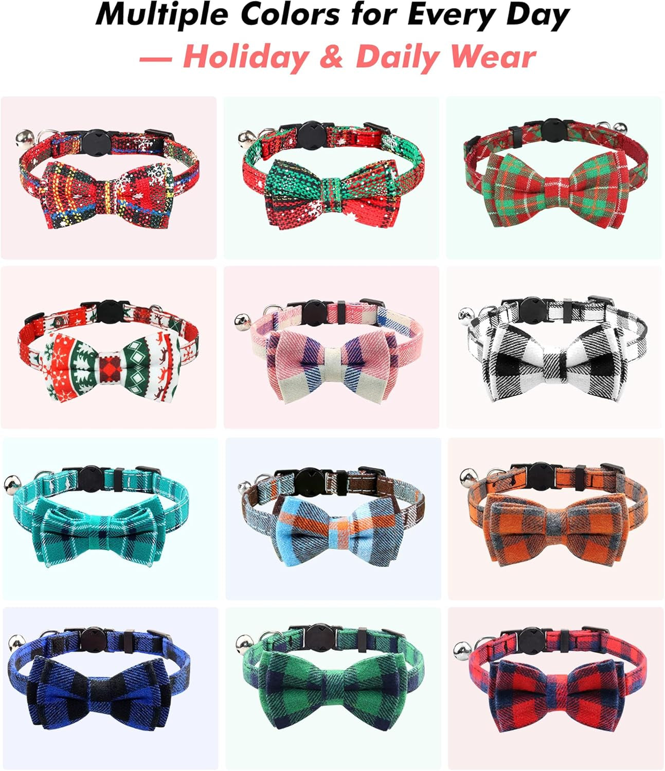 Breakaway Plaid Cat Collar with Bell and Bow Tie