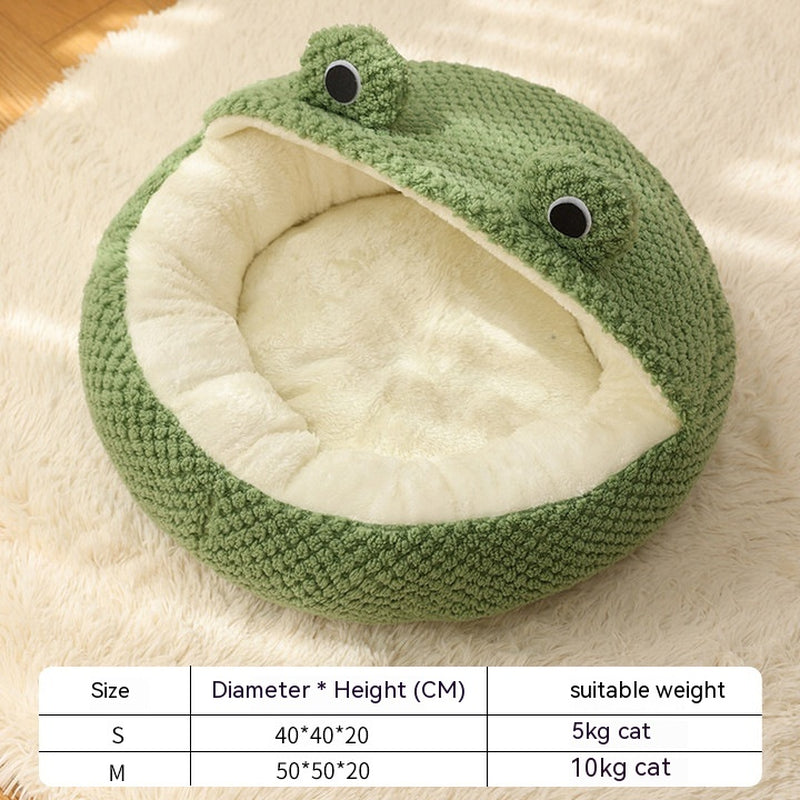 Warm Plush Frog Cave Bed for Small Pets