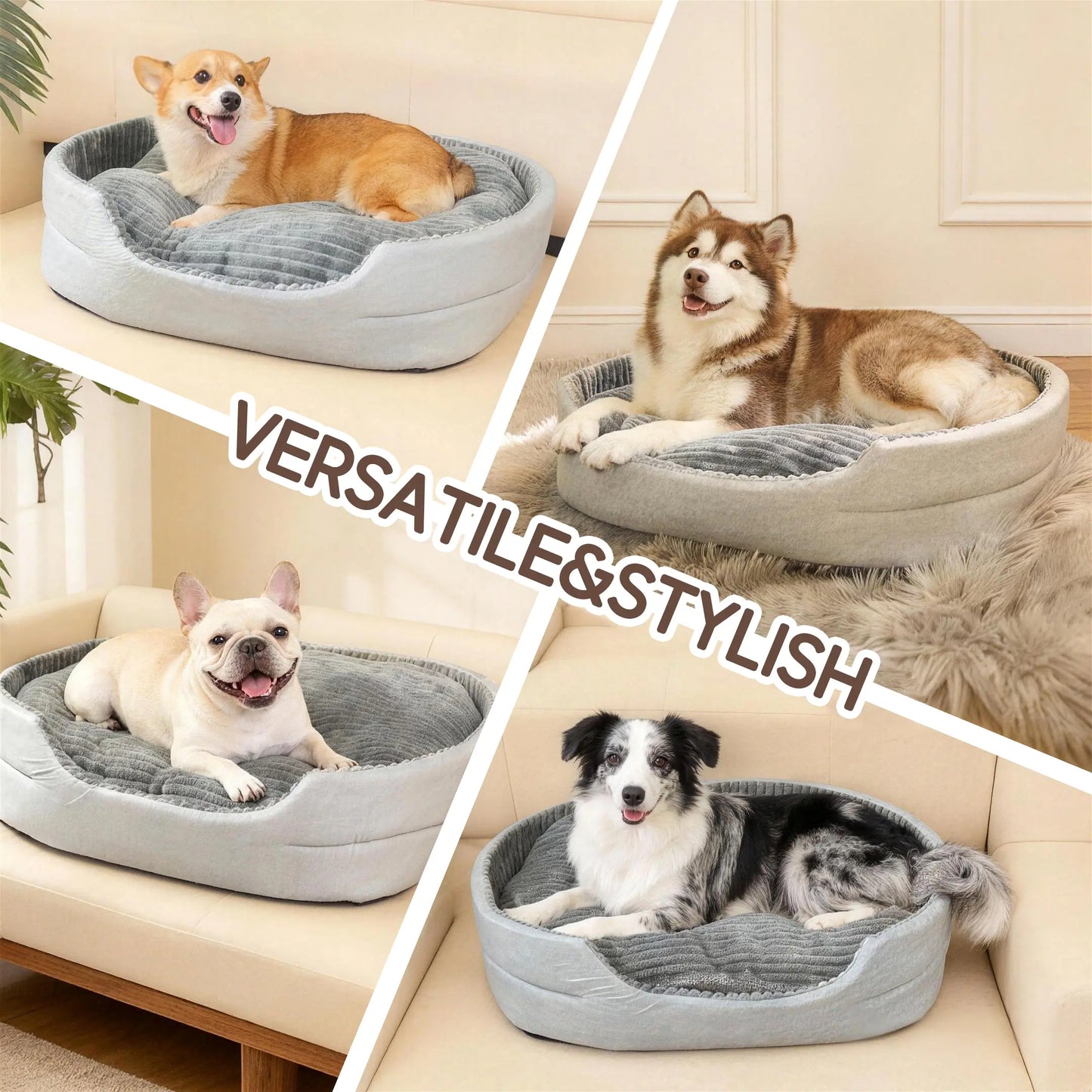 Premium Washable Plush Dog Couch Bed with Waterproof Base