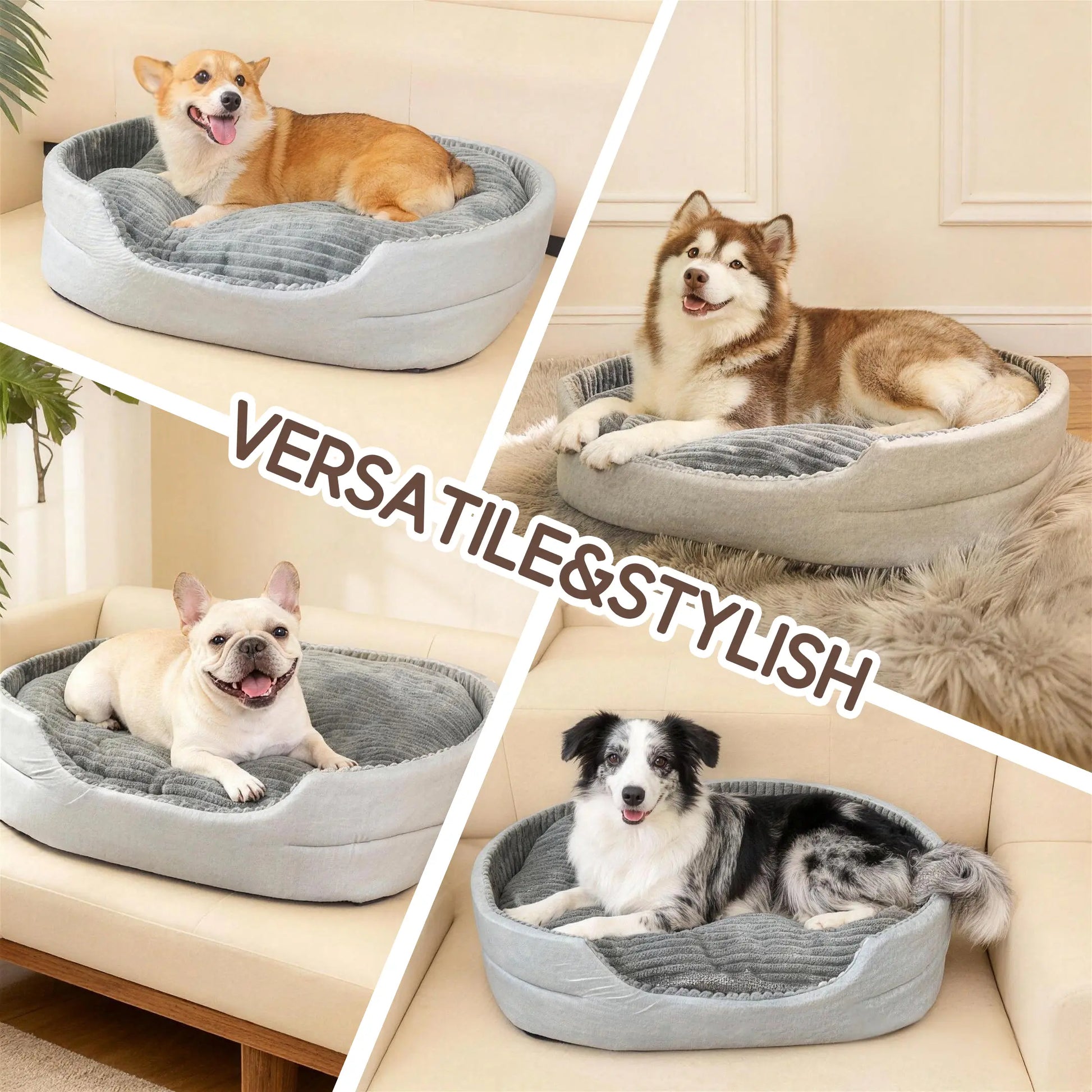 Premium Washable Plush Dog Couch Bed with Waterproof Base