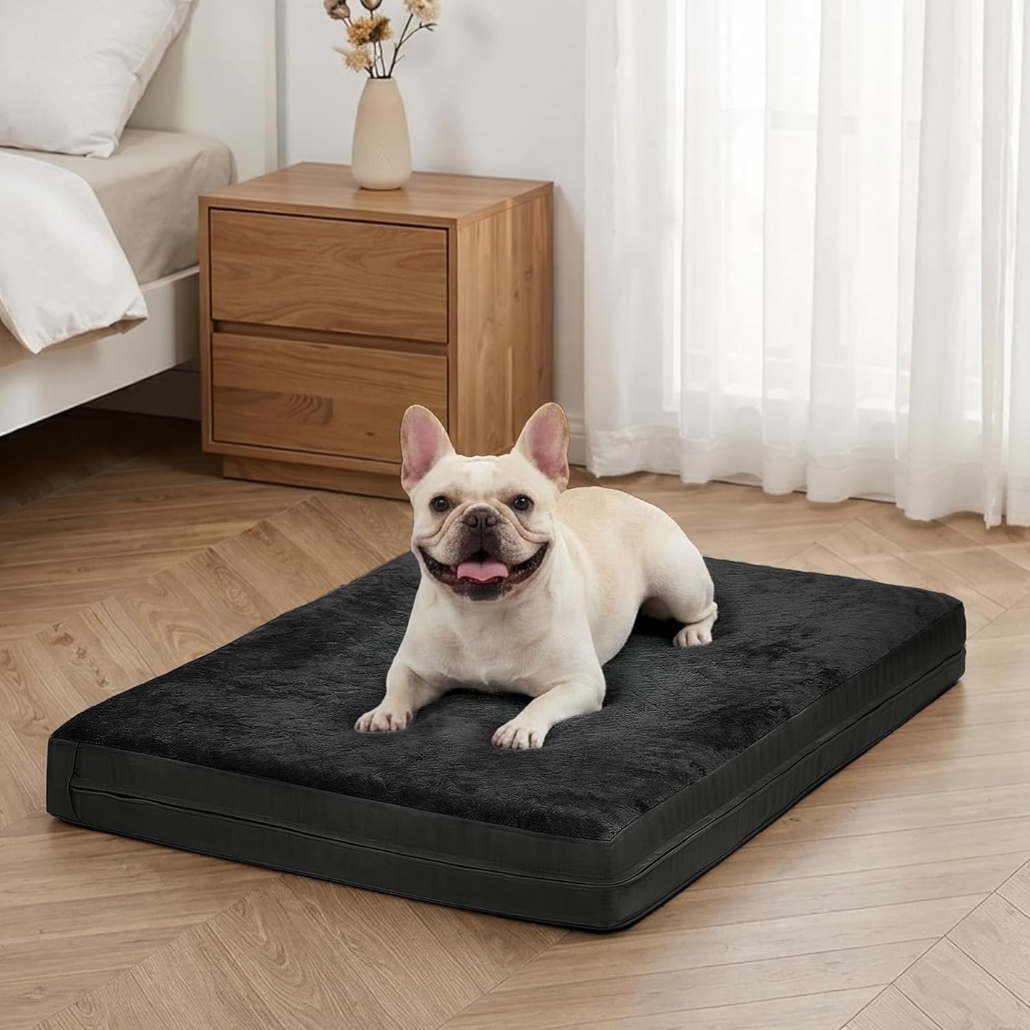 Waterproof Dog Bed for Crate, Reversible Kennel Beds, 23" X 17", Black | Waterproof Linner, Quick-Absorb Top, Wipeable & Anti-Slip Vegan Leather, Machine-Washable Cover, for Small Dogs, Black