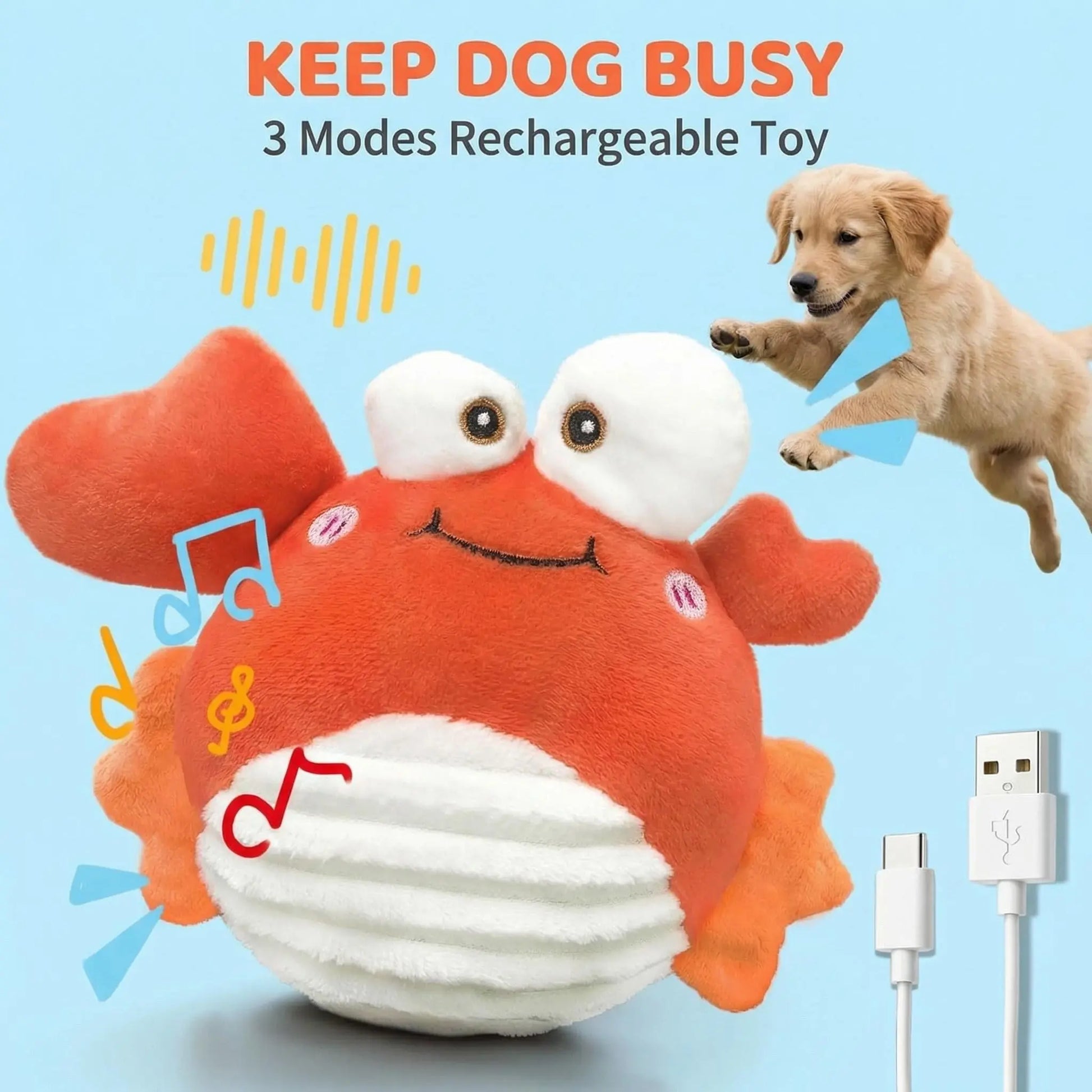 Smart Self-Play Moving Crab Toy for Dogs (3 Play Modes)
