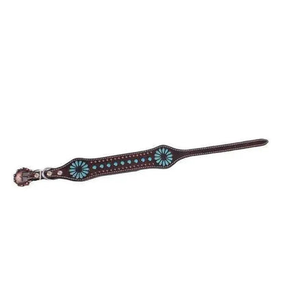 Genuine Leather Dog Collar with Turquoise
