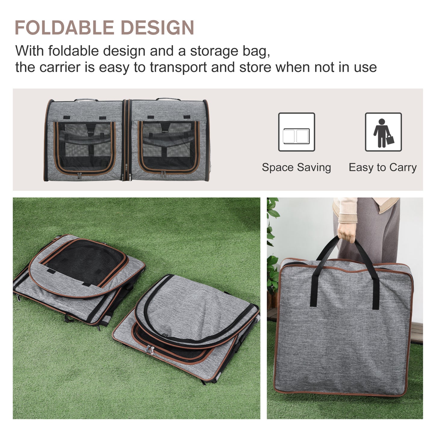 Portable Soft-Sided Dual Compartment Pet Carrier (Grey)
