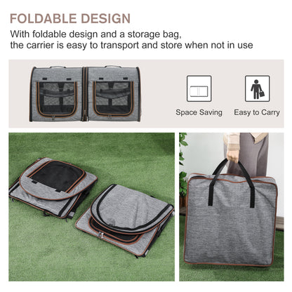 Portable Soft-Sided Dual Compartment Pet Carrier (Grey)