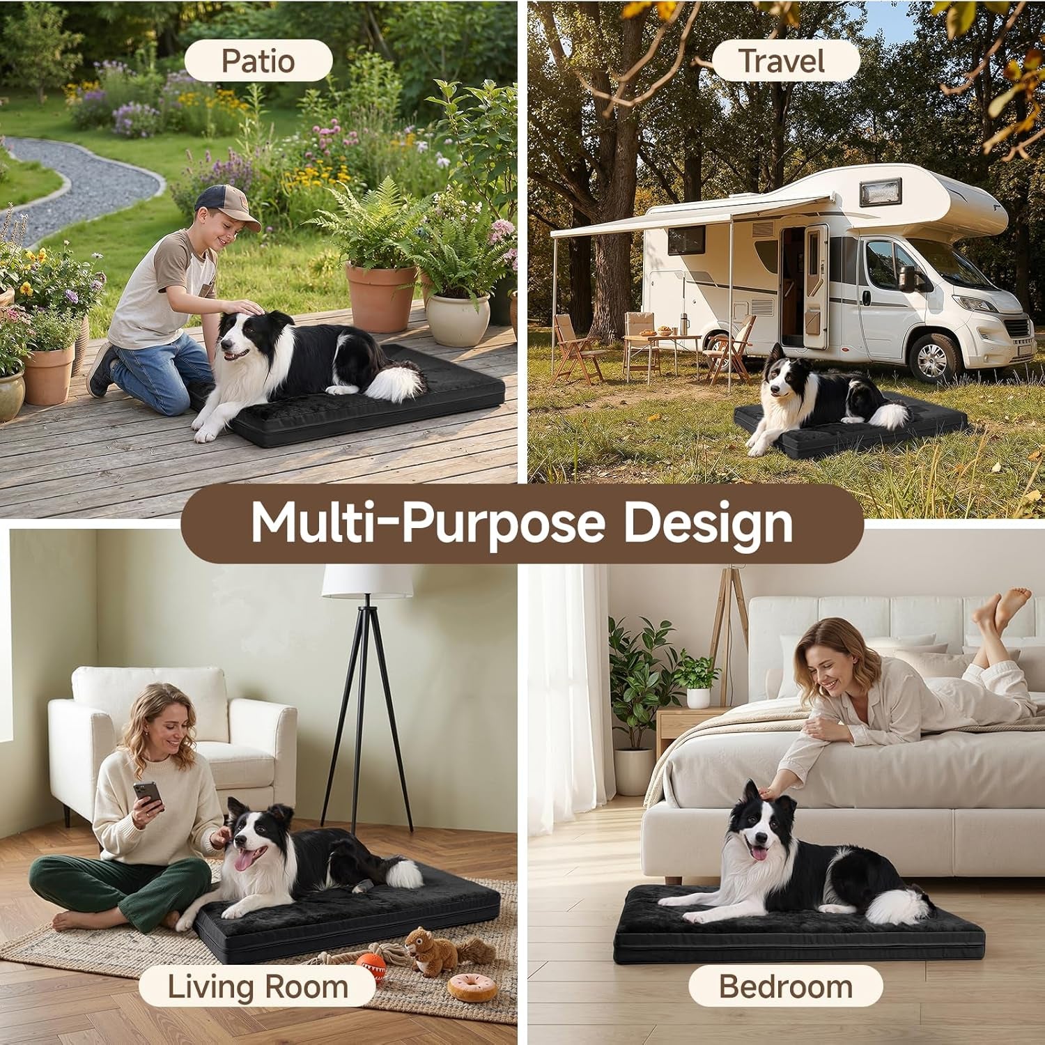 Waterproof Dog Bed for Crate, Reversible Kennel Beds, 23" X 17", Black | Waterproof Linner, Quick-Absorb Top, Wipeable & Anti-Slip Vegan Leather, Machine-Washable Cover, for Small Dogs, Black