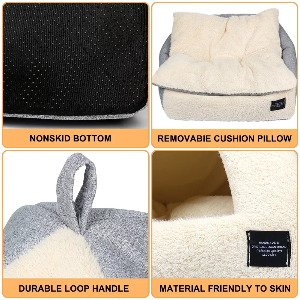 2-in-1 Cozy Cat Bed with Removable Cushion