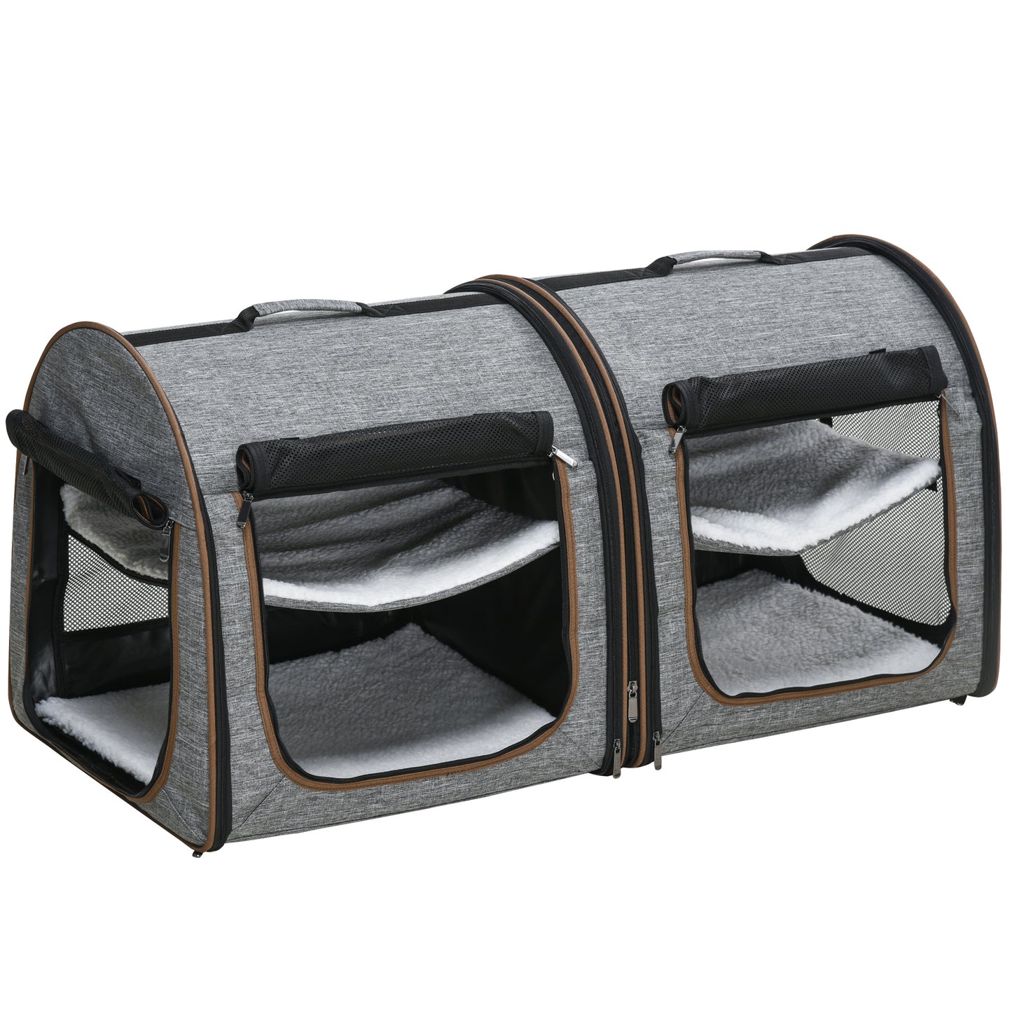 Portable Soft-Sided Dual Compartment Pet Carrier (Grey)