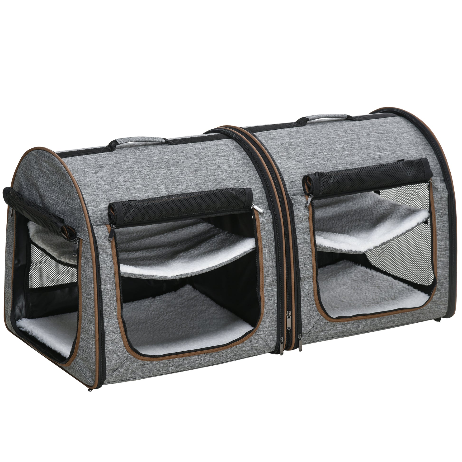 Portable Soft-Sided Dual Compartment Pet Carrier (Grey)