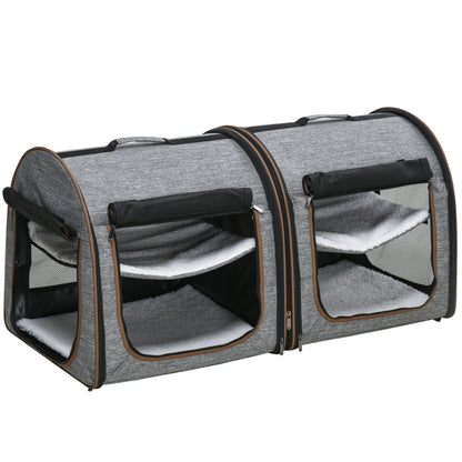 Portable Soft-Sided Dual Compartment Pet Carrier (Grey)