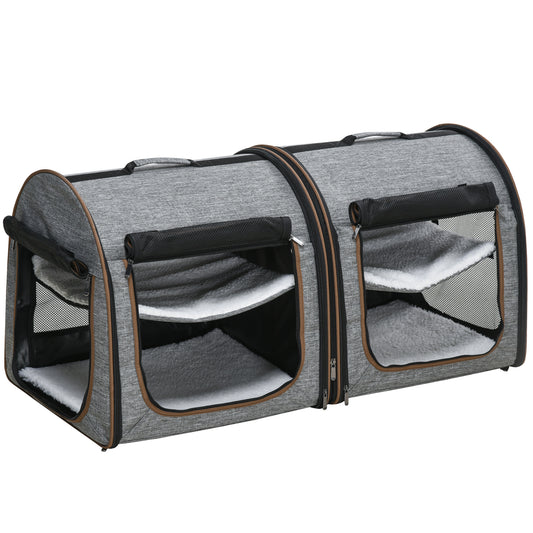 Portable Soft-Sided Dual Compartment Pet Carrier (Grey)
