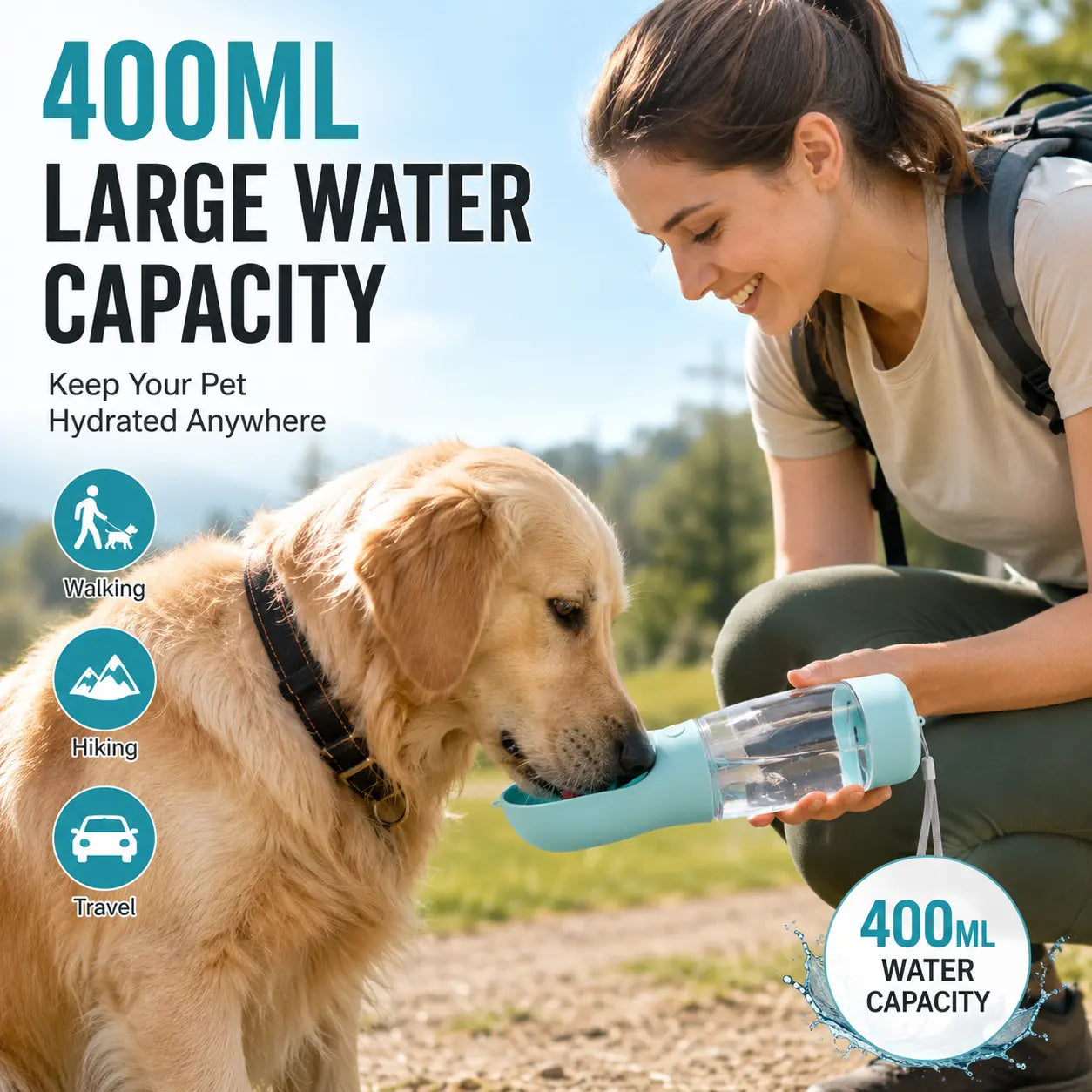 3-in-1 Portable Dog, Water Bottle & Food Container