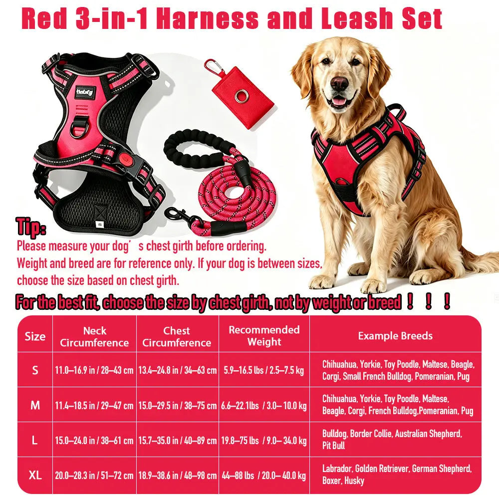 Heavy-Duty No-Pull Reflective Dog Harness Set