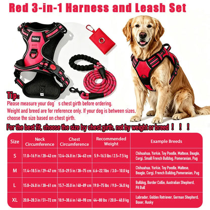 Heavy-Duty No-Pull Reflective Dog Harness Set