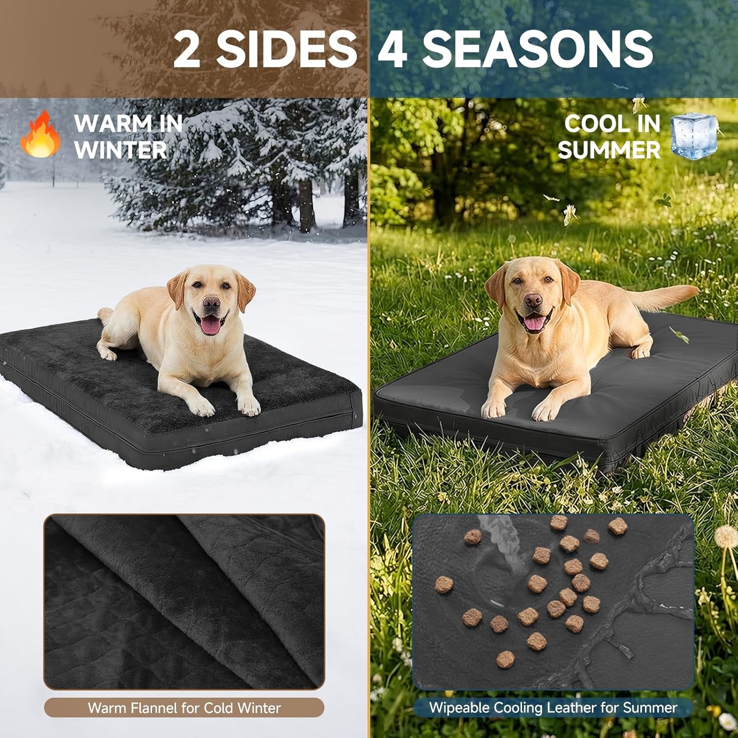 Waterproof Dog Bed for Crate, Reversible Kennel Beds, 23" X 17", Black | Waterproof Linner, Quick-Absorb Top, Wipeable & Anti-Slip Vegan Leather, Machine-Washable Cover, for Small Dogs, Black