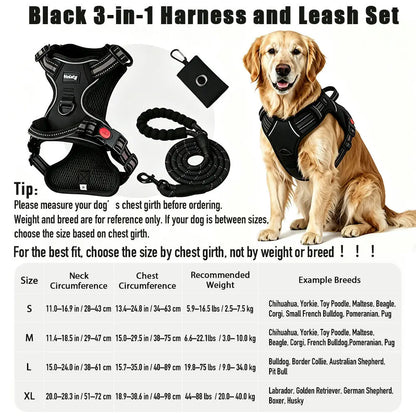Heavy-Duty No-Pull Reflective Dog Harness Set