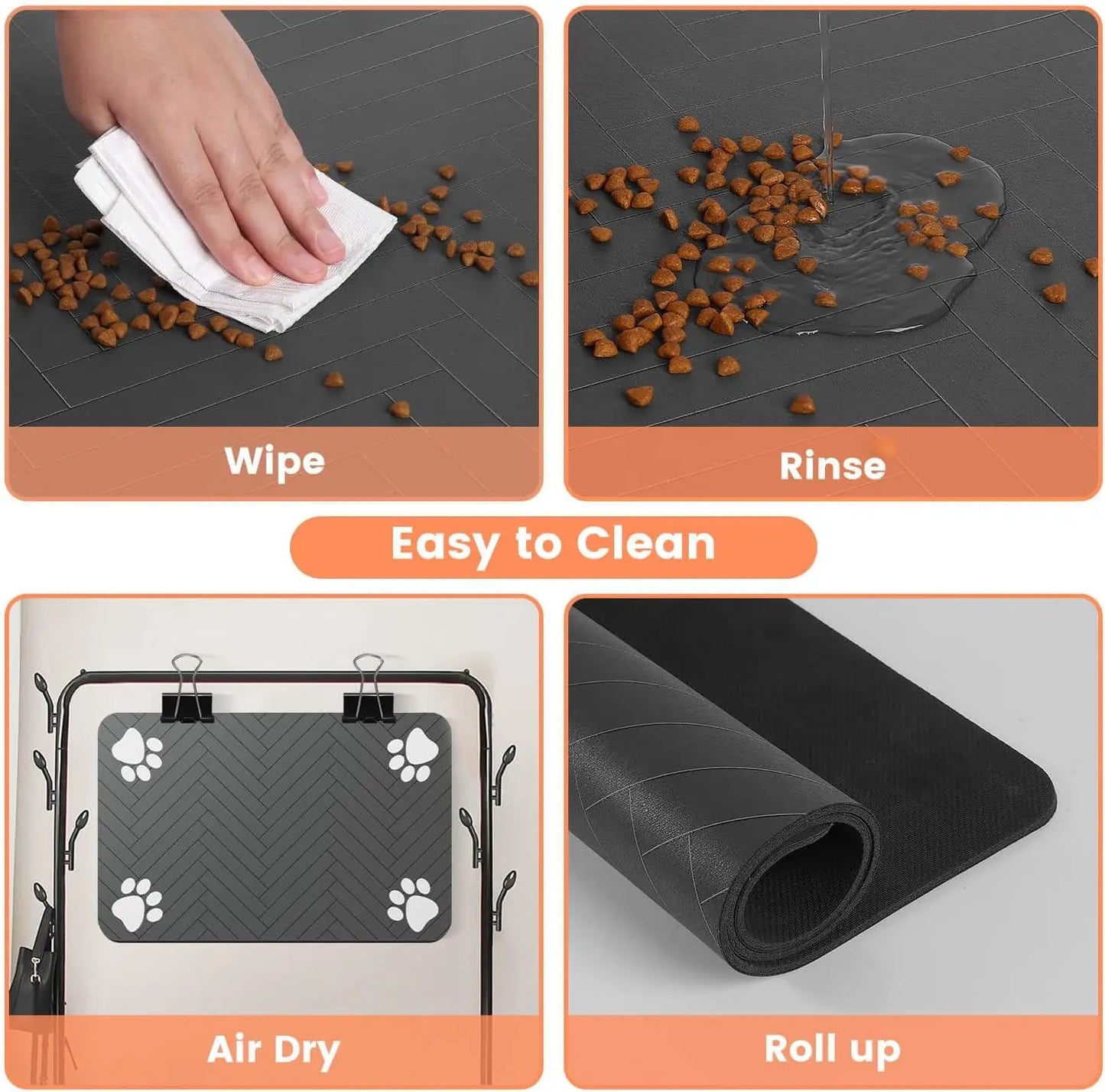Absorbent Pet Feeding Mat with Non-Slip Rubber Backing