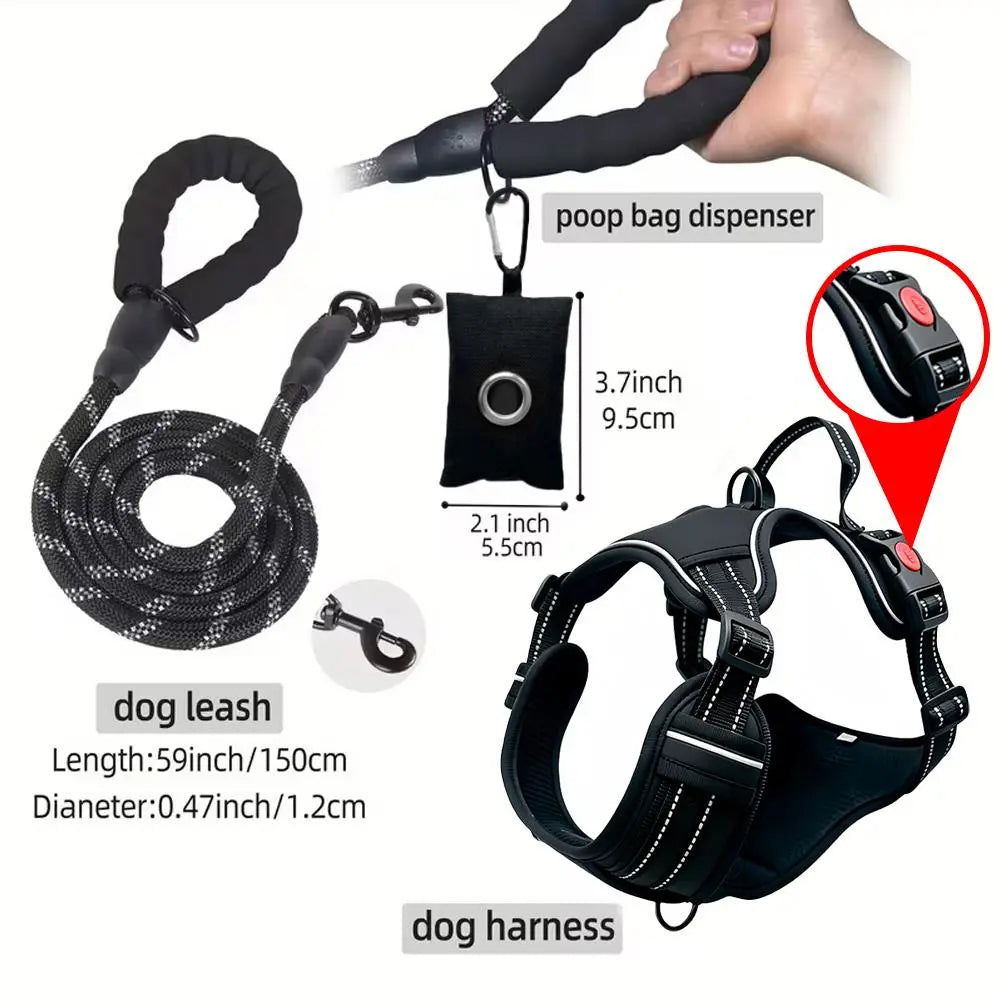 Heavy-Duty No-Pull Reflective Dog Harness Set