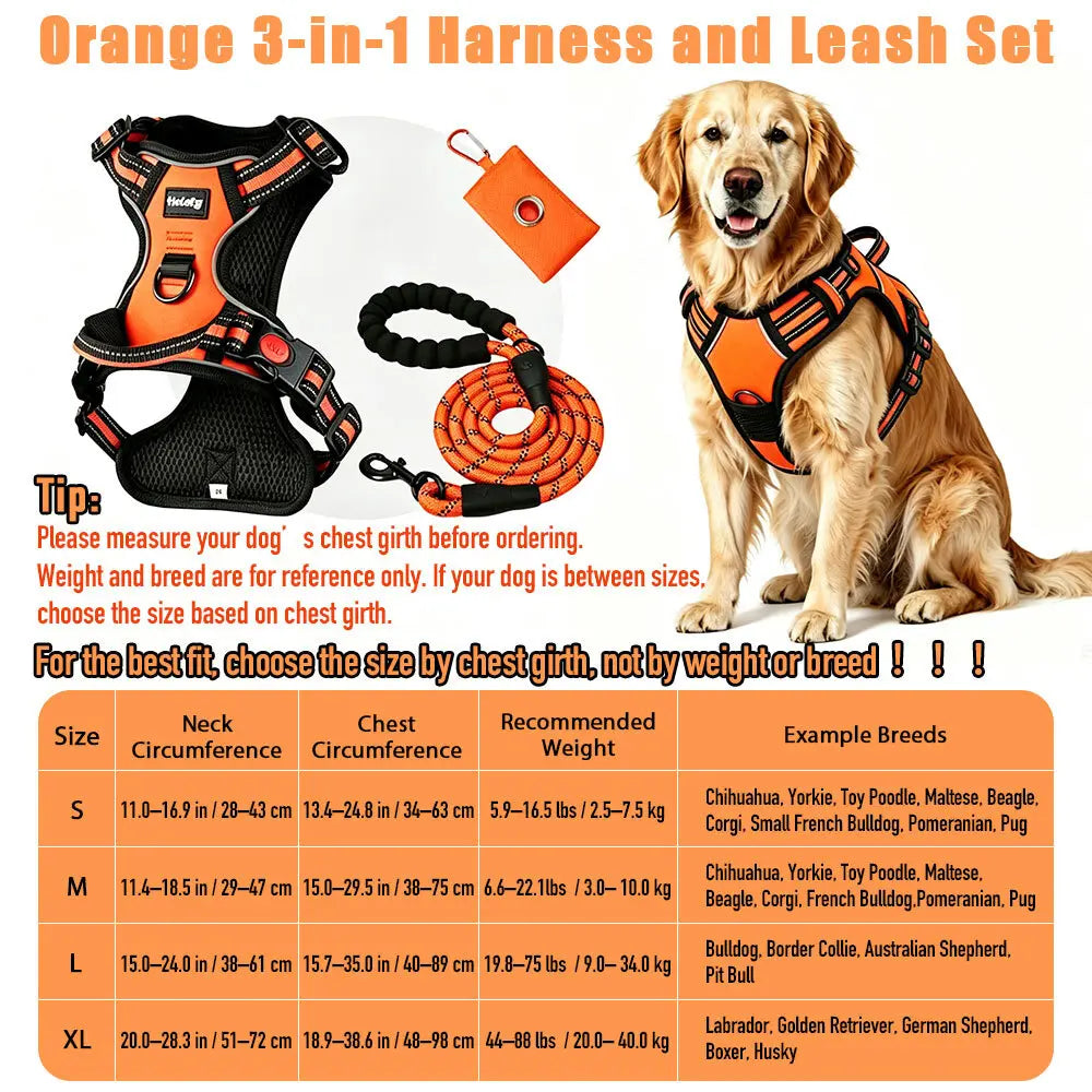 Heavy-Duty No-Pull Reflective Dog Harness Set