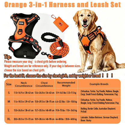 Heavy-Duty No-Pull Reflective Dog Harness Set
