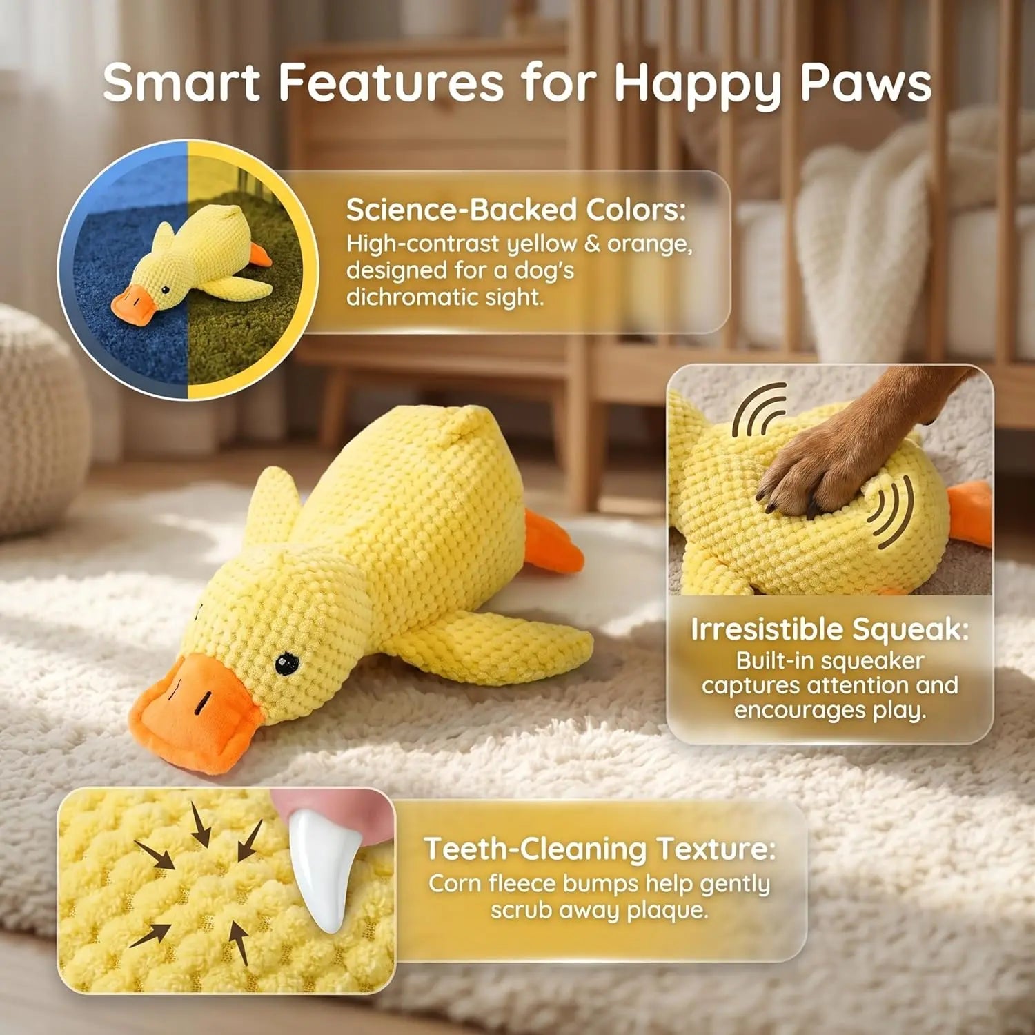 Soft Corduroy Duck Toy with Built-In Squeaker for Puppies