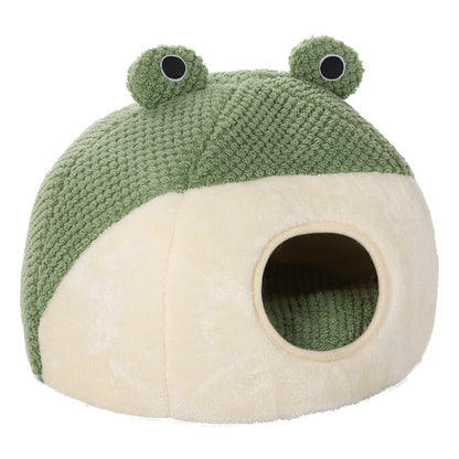 Warm Plush Frog Cave Bed for Small Pets