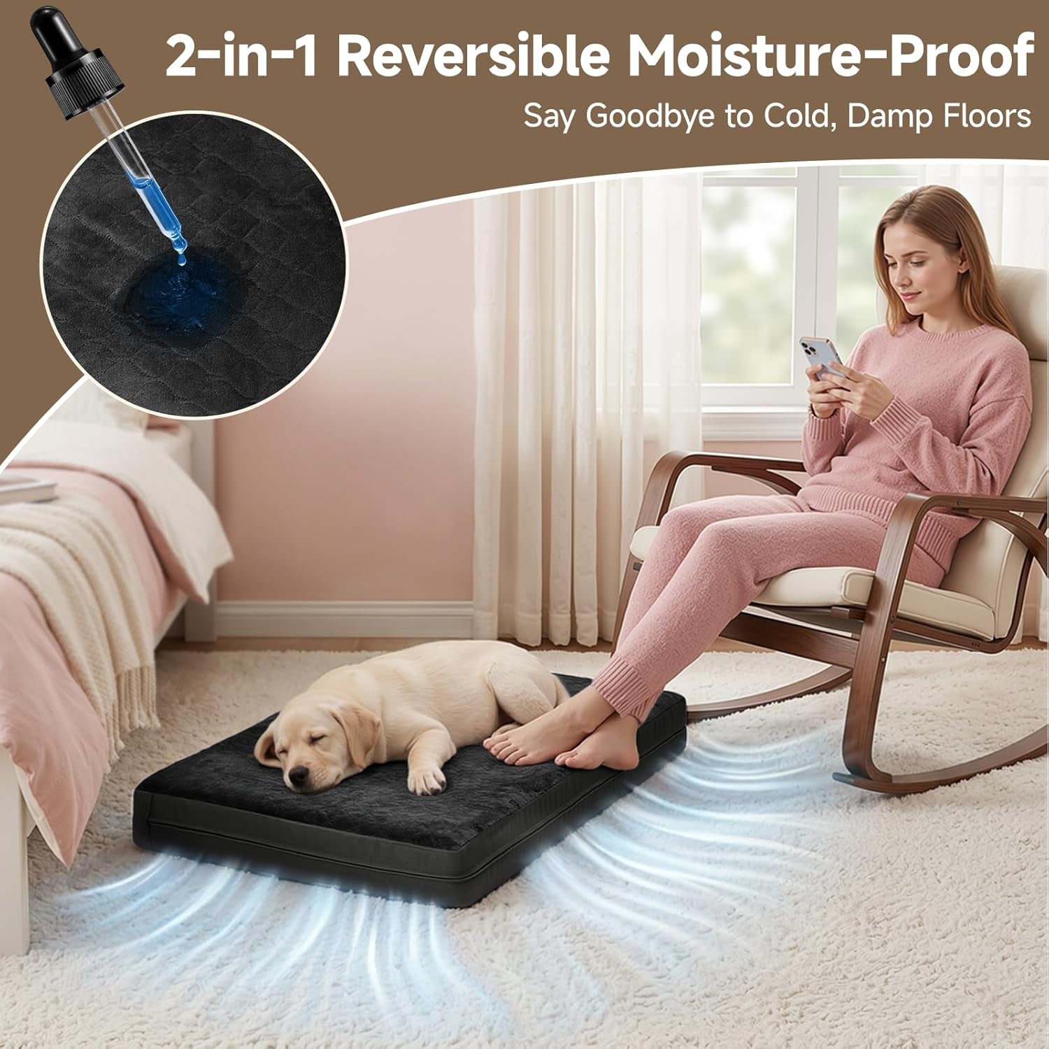 Waterproof Dog Bed for Crate, Reversible Kennel Beds, 23" X 17", Black | Waterproof Linner, Quick-Absorb Top, Wipeable & Anti-Slip Vegan Leather, Machine-Washable Cover, for Small Dogs, Black