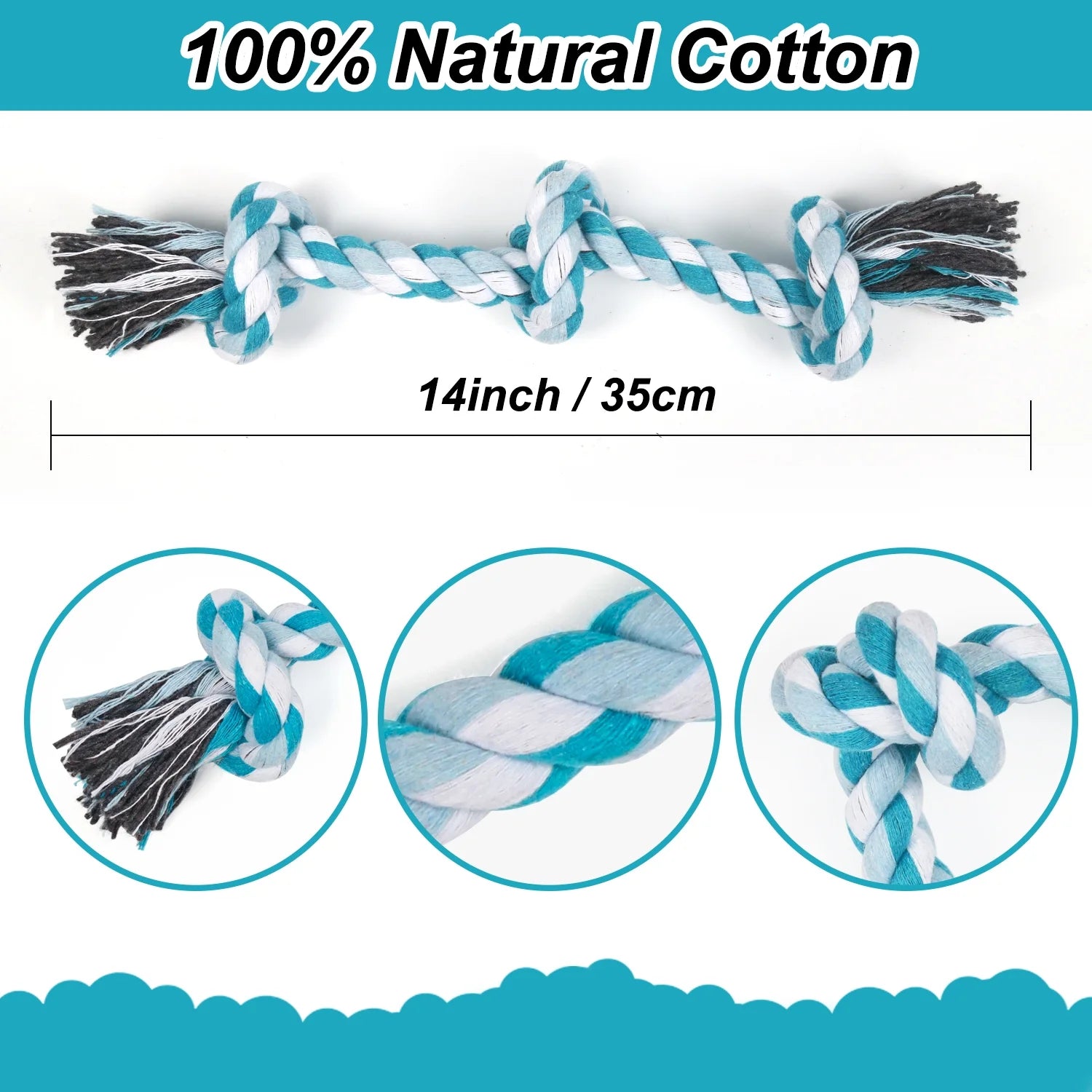 3-Knot Braided Cotton Dog Chew Rope for Teeth Cleaning