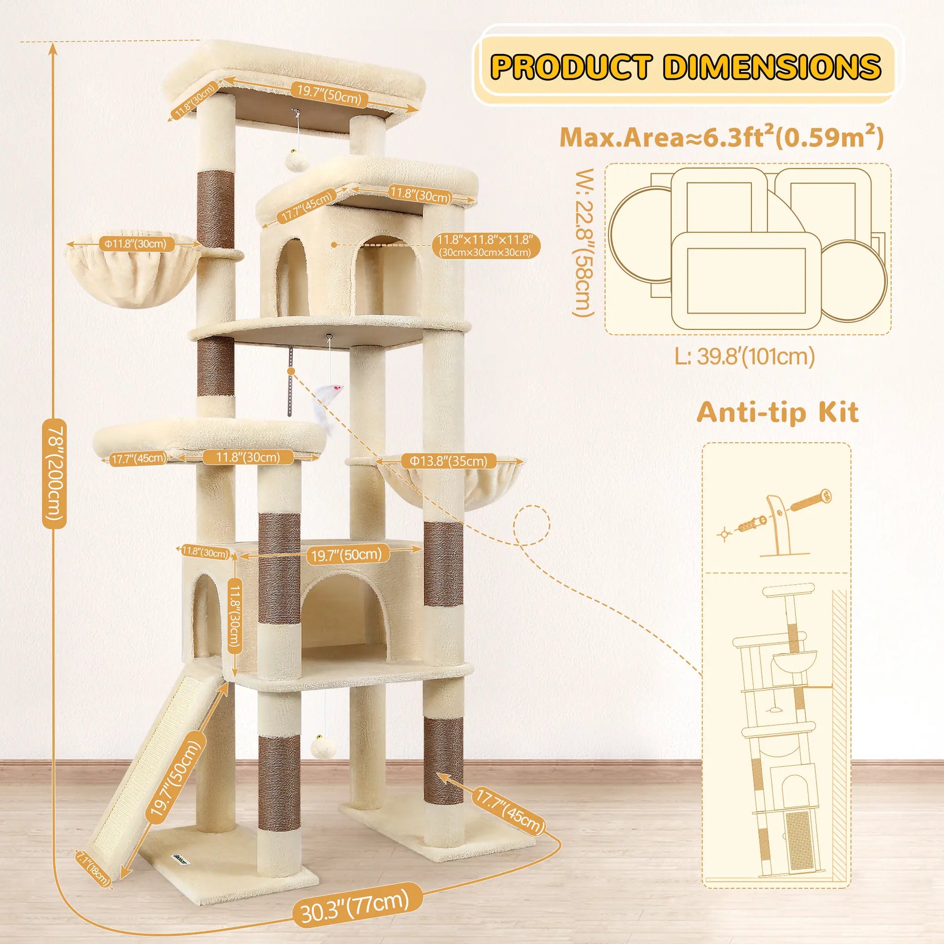 Modern Tall Cat Tree Condo with Sisal Scratching Posts