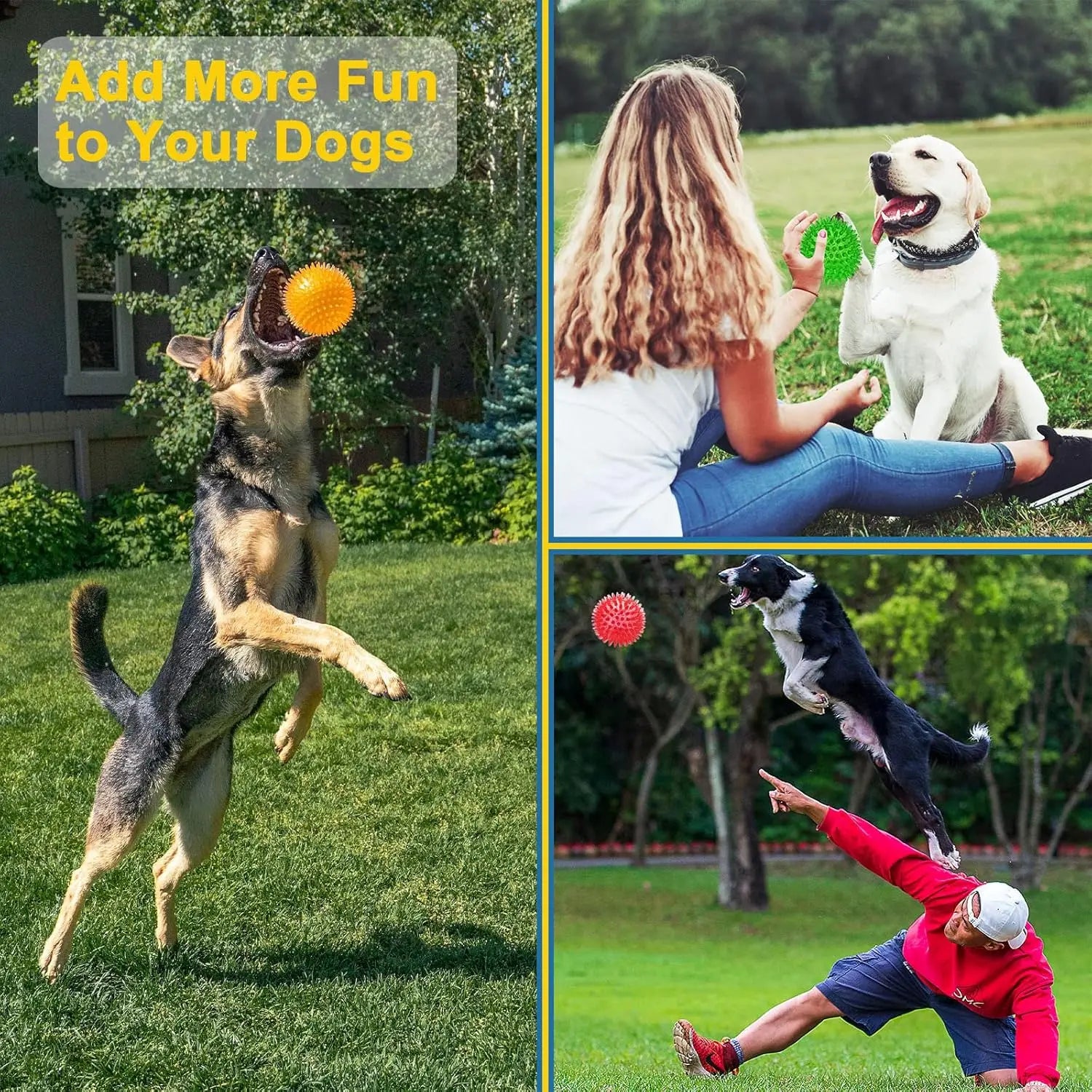 12 Pack 2.5 Inch Squeaky Dog Toy Balls Spikey Dog Balls Large Dog Chew Toys for Medium Large and Small Dogs for Aggressive Chewers, 6 Colors Spiky Safe