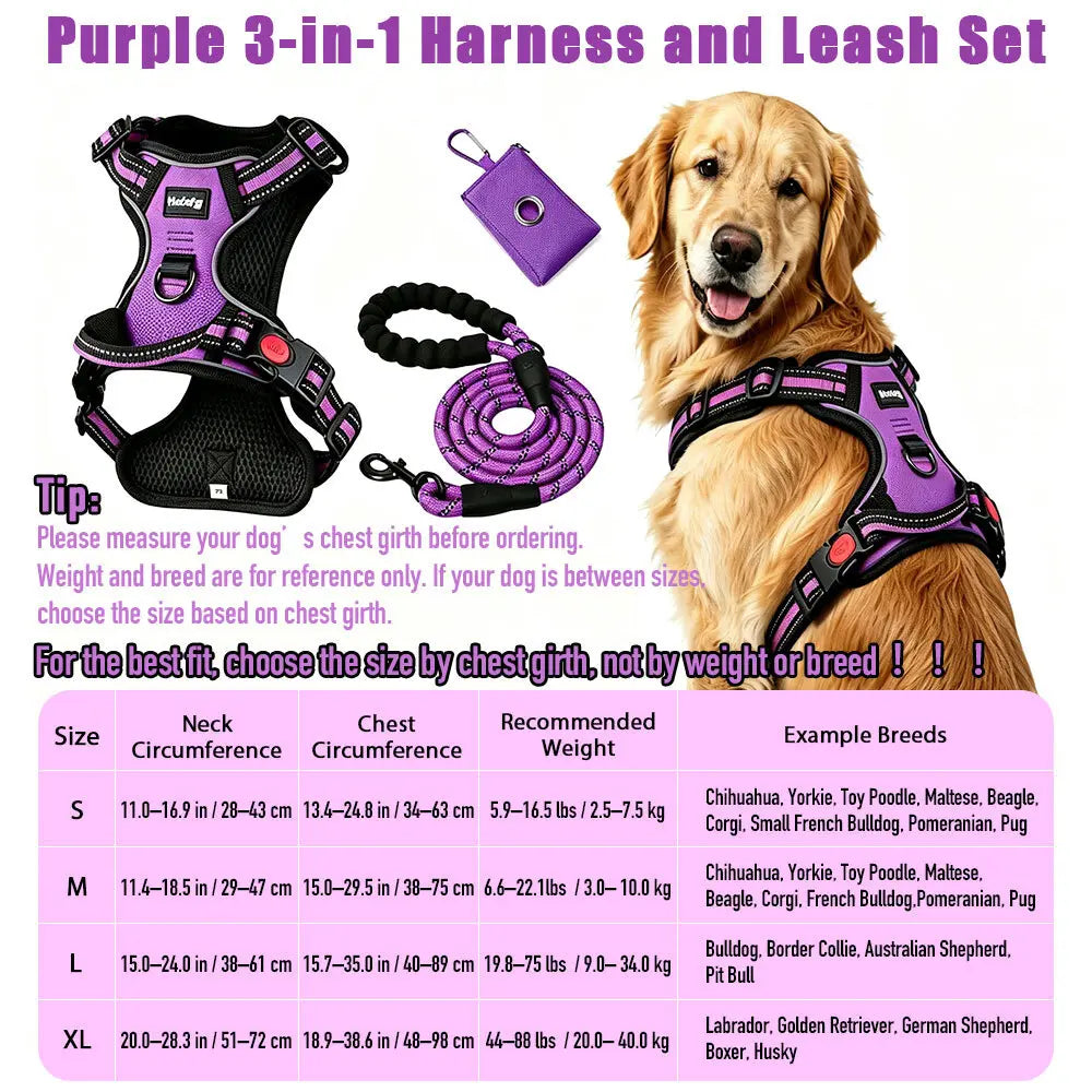 Adjustable Padded Dog Vest Harness with Front & Back Clips