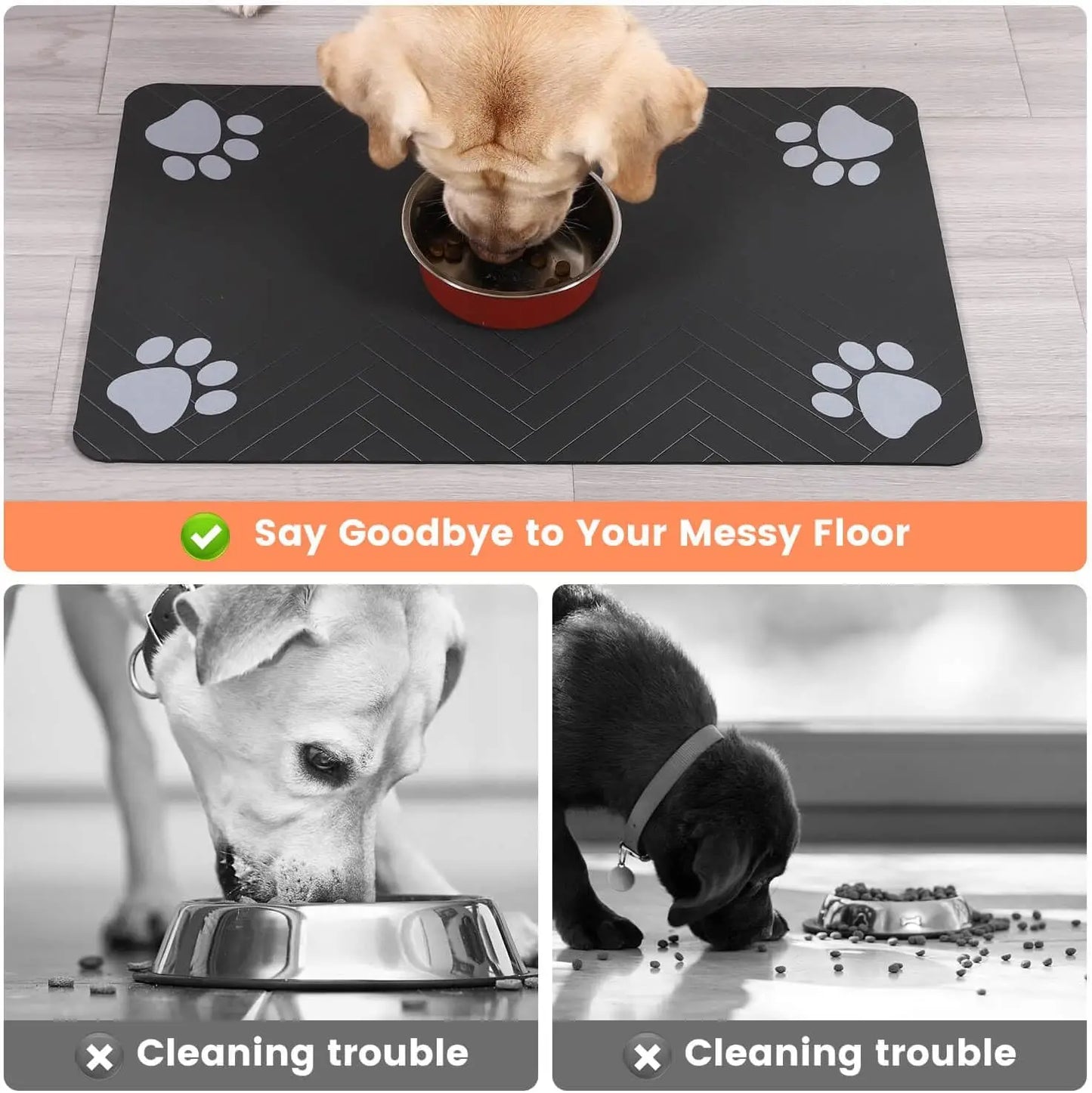 Absorbent Pet Feeding Mat with Non-Slip Rubber Backing