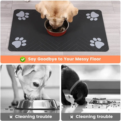Absorbent Pet Feeding Mat with Non-Slip Rubber Backing