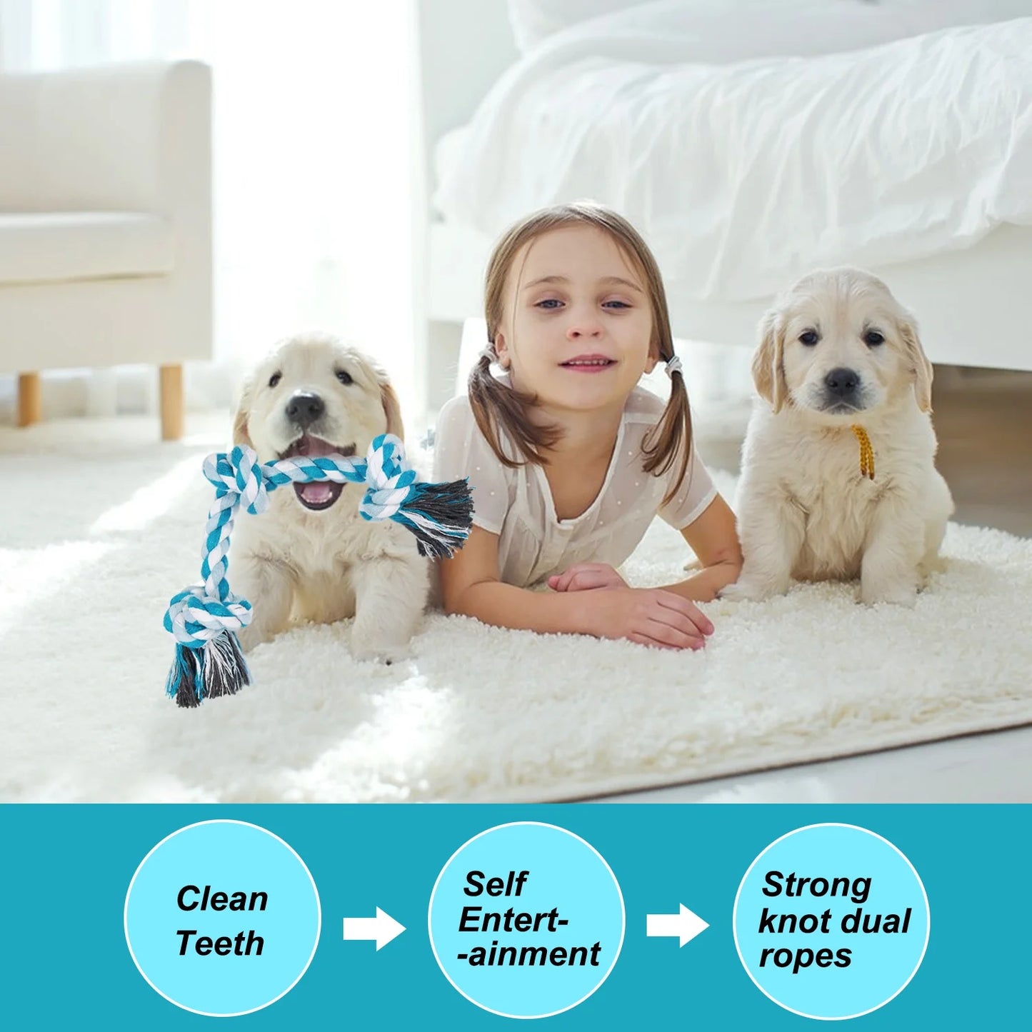 3-Knot Braided Cotton Dog Chew Rope for Teeth Cleaning