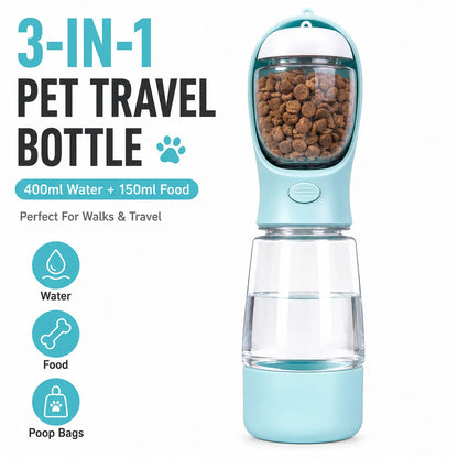 3-in-1 Portable Dog, Water Bottle & Food Container