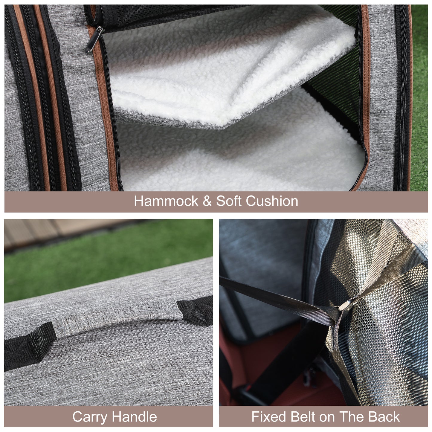 Portable Soft-Sided Dual Compartment Pet Carrier (Grey)