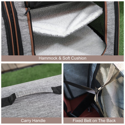 Portable Soft-Sided Dual Compartment Pet Carrier (Grey)
