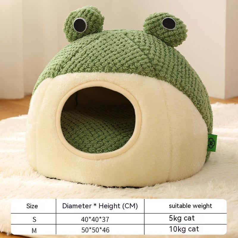 Warm Plush Frog Cave Bed for Small Pets
