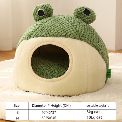 Warm Plush Frog Cave Bed for Small Pets