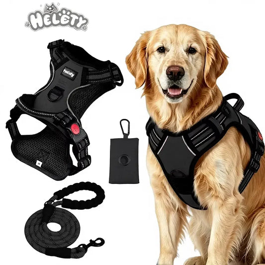 Heavy-Duty No-Pull Reflective Dog Harness Set
