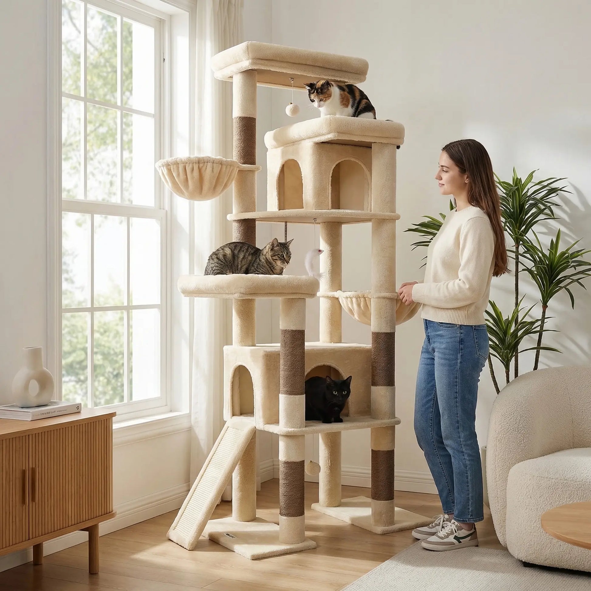 Modern Tall Cat Tree Condo with Sisal Scratching Posts