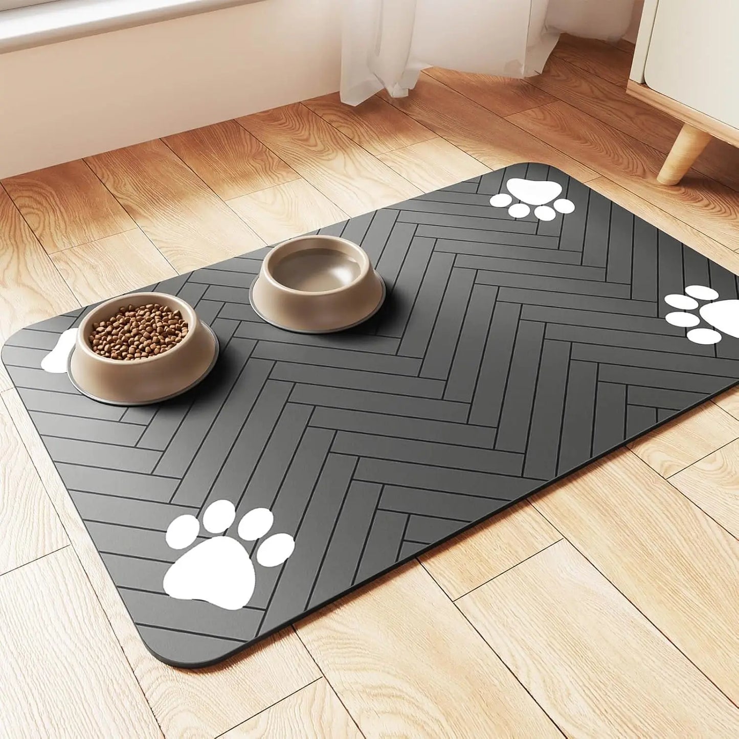 Absorbent Pet Feeding Mat with Non-Slip Rubber Backing