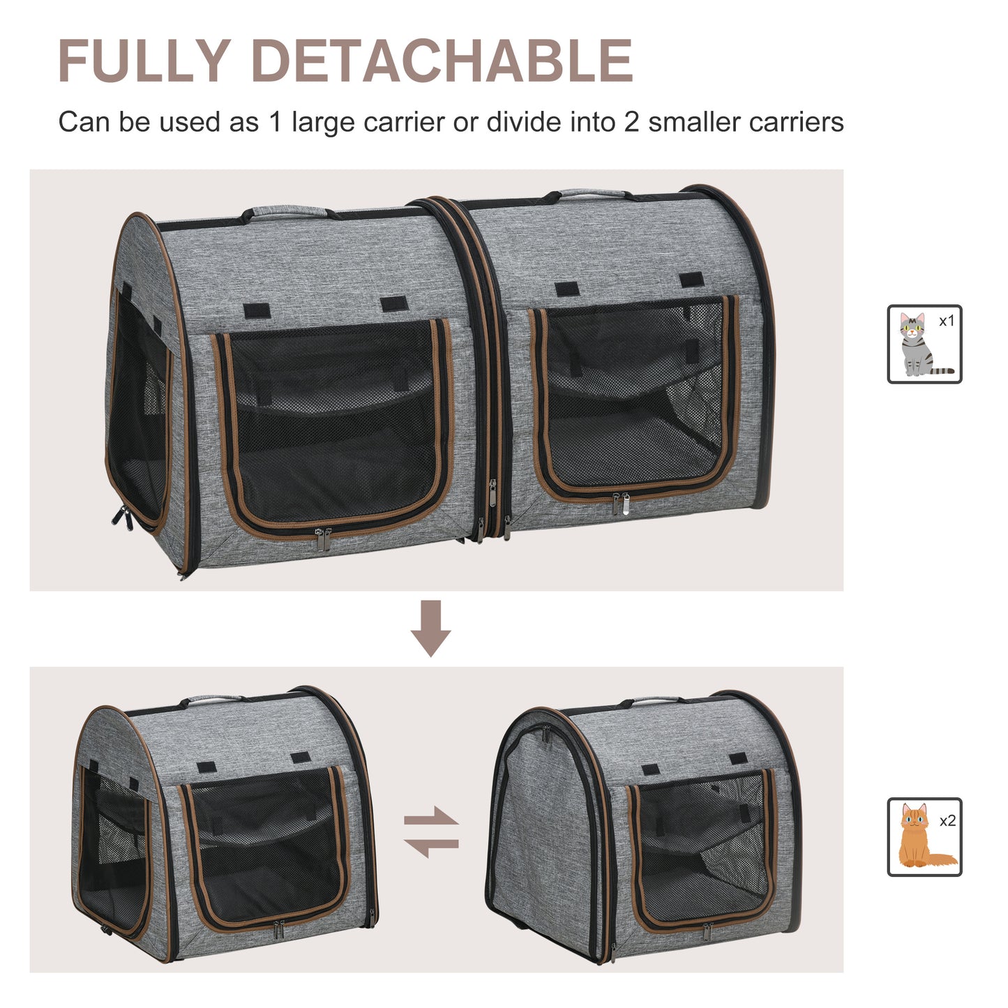 Portable Soft-Sided Dual Compartment Pet Carrier (Grey)