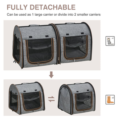 Portable Soft-Sided Dual Compartment Pet Carrier (Grey)