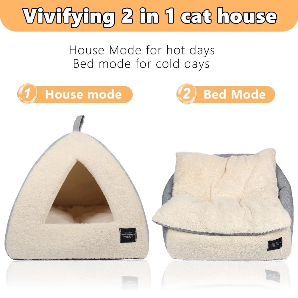 2-in-1 Cozy Cat Bed with Removable Cushion