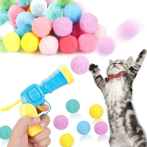 Plush Ball Launcher Gun Toy for Cats (31-Piece Set)