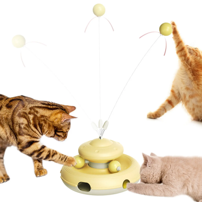 Self-Play Cat Enrichment Toy with Feather Wand & Rolling Balls
