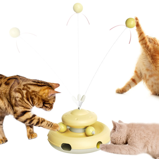Self-Play Cat Enrichment Toy with Feather Wand & Rolling Balls